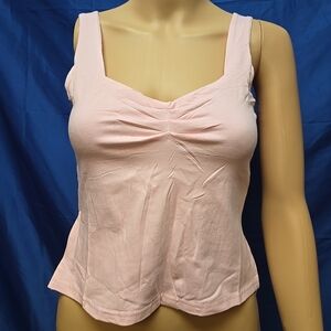 Women's Small Cami Crop Top Sleeveless Light Pink Pleated Sweetheart Neckline